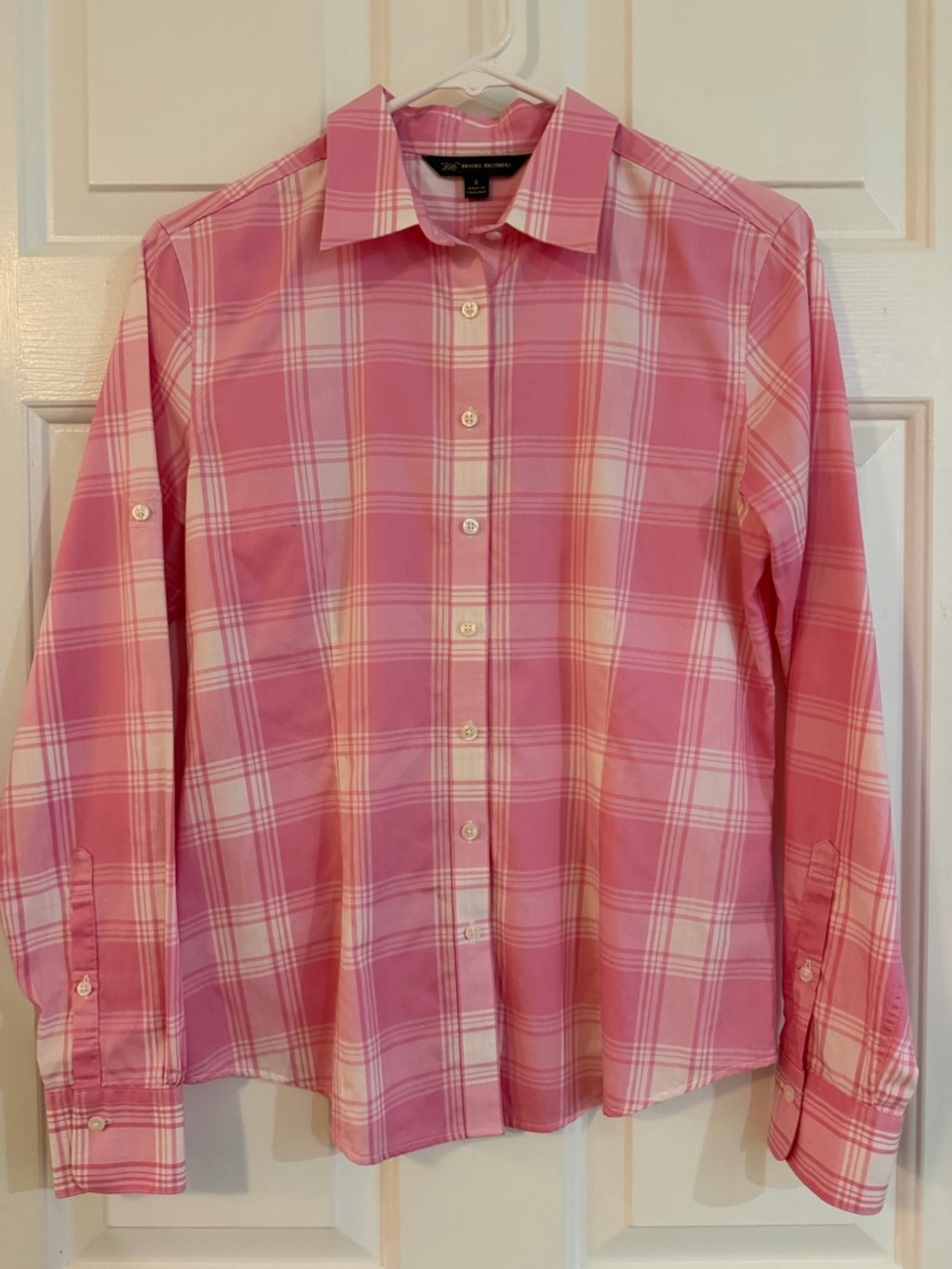 Brooks Brothers Pink and White Plaid Button-Down Shirt Size 4